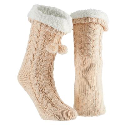 Apollo Huissloffen - kinderen - gebreid - slofsokken - lichtroze - one size maat 35/41 - fleece