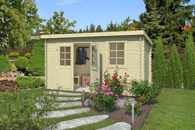Outdoor Life Amira Blokhut 380x175 cm 28 mm vuren blank- Lessenaarsdak- Onbehandeld vurenhout- Outdoor Life