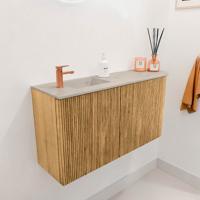 Toiletmeubel Mondiaz Joya Dlux | 81.6 cm | Meubelkleur Oak | Faye wastafel Opalo Wasbak Links | 1 kraangat