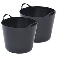 2x stuks flexibele emmers - 26 liter - Kunststof - Zwart - 38 x 41 x 35 cm