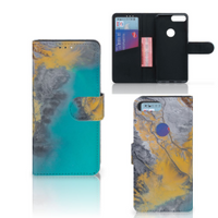 Alcatel 1S (2019) Bookcase Marble Blue Gold - thumbnail