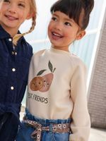 Sweater met naïef motief meisjes beige - thumbnail