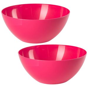 Serveerschaal/saladeschaal - 2x stuks - D20 x H8 cm - kunststof - fuchsia roze