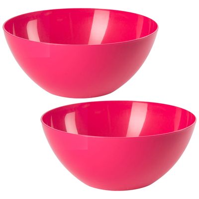 Serveerschaal/saladeschaal - 2x stuks - D20 x H8 cm - kunststof - fuchsia roze