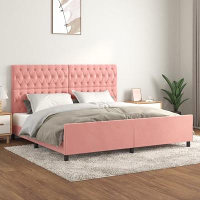Bedframe met hoofdeinde fluweel roze 200x200 cm
