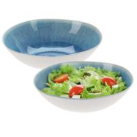 Serveerschaal/saladeschaal - 2x - D30 x H9 cm - kunststof - blauw - rond