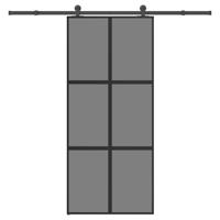 Schuifdeur met beslag 90x205 cm gehard glas en aluminium