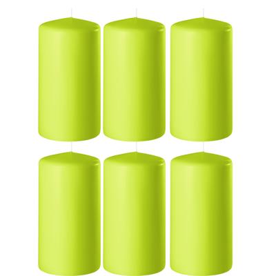 Enlightening Candles Cilinder/stompkaars - 6x - limegroen - D6 x H8 cm - 27 branduur