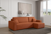 OP=OP Hoekbank Karlo -Ribstof Terra - Slaapbank met opbergruimte- Universeel