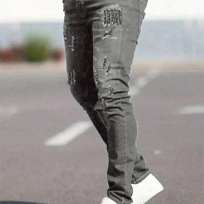 Bon&Bon Men's Ripped Skinny Jeans | Dark Wash Slim Fit Denim Light Grey / L