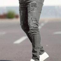 Bon&Bon Men's Ripped Skinny Jeans | Dark Wash Slim Fit Denim Light Grey / L