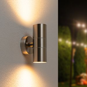 Jasmin dimbare LED Wandlamp - 2700K warm wit - GU10 - Rond - Up & Down light - RVS - IP44voor buiten voor binnen en buiten