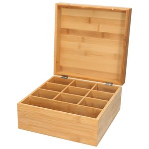 Bamboe houten theedoos/theekist bruin met 10 vakken L24 x B24 x H12 cm