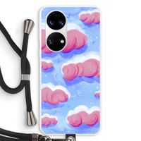 Roze wolken met vogels: Huawei P50 Transparant Hoesje met koord