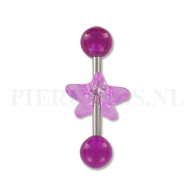 Tongpiercing acryl met donut hart ster paars