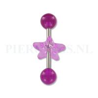 Tongpiercing acryl met donut hart ster paars