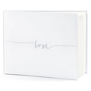 Gastenboek/receptieboek Love - Bruiloft - wit/zilver - 24 x 18,5 cm - Gastenboeken