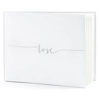 Gastenboek/receptieboek Love - Bruiloft - wit/zilver - 24 x 18,5 cm - Gastenboeken
