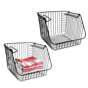 Hangmand voor kast - 2x - metaal - 27 x 29 x 22 cm - zwart - kastmandje - opbergers