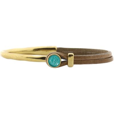 Qoss Taupe Armband Coco Turquoise | Goud - Maat L