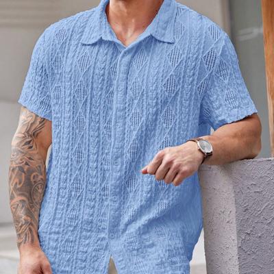 Bon&Bon Men's Plus Size Short Sleeve Knitted Casual Shirt - Black Blue / 3XL