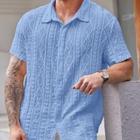 Bon&Bon Men's Plus Size Short Sleeve Knitted Casual Shirt - Black Blue / 3XL