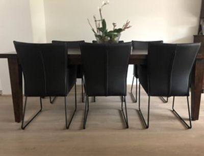 Set van 6 leren eetkamerstoelen - met designpoot - zwart leer - Echt leer, Industrieel, ontdek de vele Leersoorten en Kleuren bij ShopX