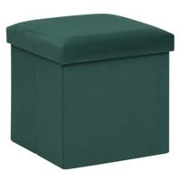 Atmosphera Poef/krukje/hocker Amber - Opvouwbare opslag box - fluweel smaragd groen - D38 x H38 cm   -