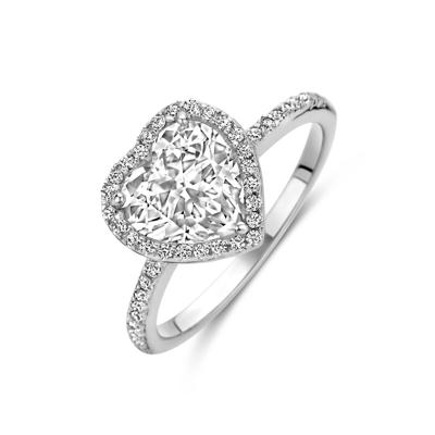 Gerhodineerde 925 Zilveren Ring in Hartvorm met Zirkonia - 10,5 mm Breed
