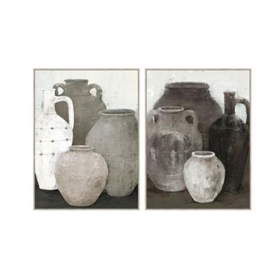 Schilderij Home ESPRIT Zwart Grijs Orientaals Vaas 90 x 4 x 120 cm (2 Stuks)
