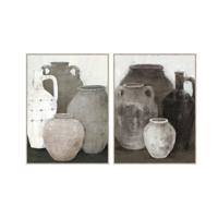 Schilderij Home ESPRIT Zwart Grijs Orientaals Vaas 90 x 4 x 120 cm (2 Stuks)