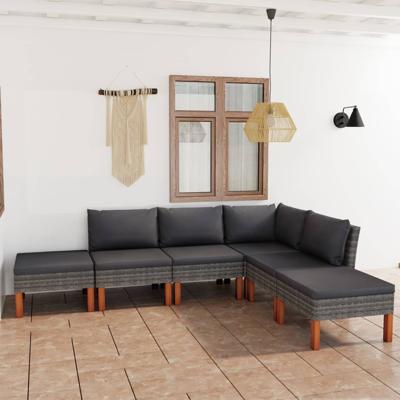 6-delige Loungeset met kussens poly rattan grijs