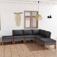 6-delige Loungeset met kussens poly rattan grijs