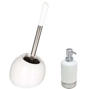 WC-/toiletborstel en houder - wit - met zeeppompje 300 ml