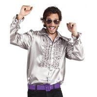 Zilveren disco overhemden met rouches - thumbnail