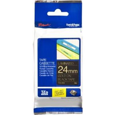 Brother Gloss Laminated Labelling Tape - 24mm, Gold/Black