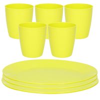 Kunststof ontbijt/diner 6x bordjes 26 cm en 5x bekertjes 300 ML set groen