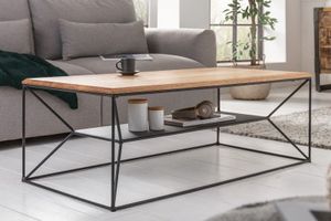 Massief houten salontafel ARCHITECTURE 110cm geolied eiken zwart metalen frame met plank - 41577