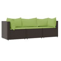 The Living Store Hoekbank Middenbank Groene Kussens - Bruin PE-rattan 63x63x57.5cm 100% Polyester Stalen Frame