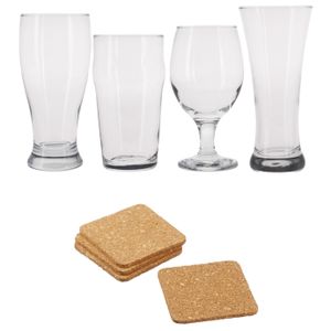 Speciaal bierglazen - 16x st - 4 soorten - incl. onderzetters - 16x st - 9 x 9 cm