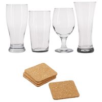 Speciaal bierglazen - 16x st - 4 soorten - incl. onderzetters - 16x st - 9 x 9 cm