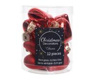 12 Glazen hartjes 40 mm kerstrood - Decoris