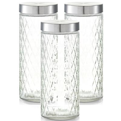 Zeller keuken voorraadpotten / bewaarpotten - 3x - 2000 ml - geruit glas - 11 x 27 cm