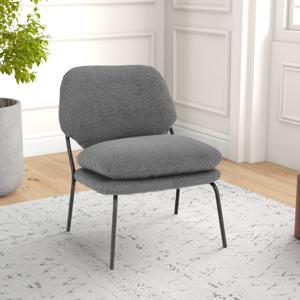Decoratieve Fauteuil Zonder Armleuningen Loungestoel van Fleecestof met Hoge Rugleuning Dikke Kussens Moderne Stoel Grijs