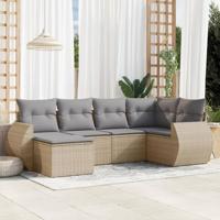 6-delige Loungeset met kussens poly rattan beige