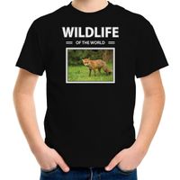 Vos t-shirt met dieren foto wildlife of the world zwart voor kinderen XL (158-164)  -