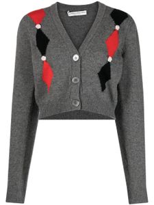 Alessandra Rich cardigan en maille intarsia à motifs losanges - Gris