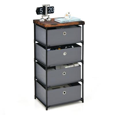 Nachtkastje met Stoffen Laden Bijzettafel met Metalen Frame Opbergkast Stoffen Commode voor Slaapkamer Woonkamer (Grijs, 4 Laden)