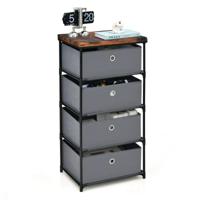 Nachtkastje met Stoffen Laden Bijzettafel met Metalen Frame Opbergkast Stoffen Commode voor Slaapkamer Woonkamer (Grijs, 4 Laden)