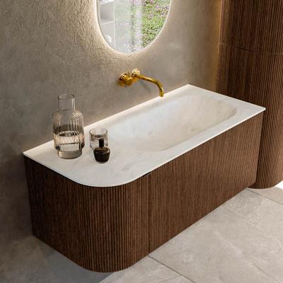 Badmeubel Mondiaz Kurve-Dlux | 105 cm | Meubelkleur Walnut | Wastafelkleur Opalo | Solid surface | Rechts spoelbak | Zonder kraangat(en)